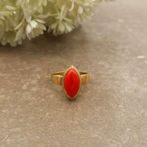 Boho Marquise Orange Carnelian Gemstone <b>Ring</b> 14K Gold Plated Brass Handmade Dainty <b>Statement</b> Unisex Bezel Setting Jewelry - Product Image 1