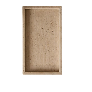 Plateau de luxe en pierre de travertin beige, plat de présentation pour assiettes et bijoux, finition naturelle, pour la décoration intérieure - Product Image 2