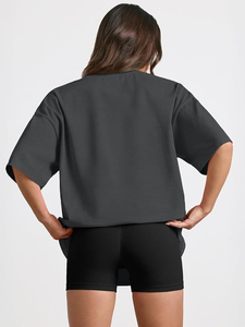 Top Fashion Oversized Short Sleeve Crew Neck T-<b>Shirt</b> <b>Loose</b> Fit Solid Color Knitted Cotton Summer Style <b>Women</b> T <b>Shirts</b> - Product Image 3