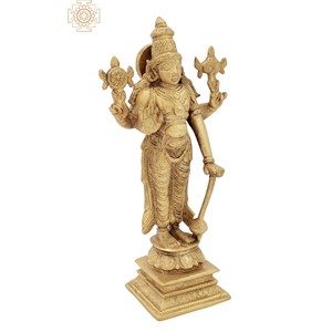 Escultura Lord Vishnu de 8 pulgadas hecha a mano en latón hecha en la India para regalar - Product Image 2