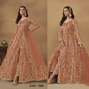 Filet à papillons Anarkali avec multi-fils, travail Jari & Codding chef-d 'œuvre semi-cousu avec 58 longueurs - Product Image 2