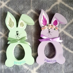 Etiquetas de Madera Personalizadas con Forma de Conejo de Pascua, Adornos Colgantes Cortados con Láser, Manualidades DIY, Etiqueta con Nombre de Conejo Personalizada para Decoración Festiva - Product Image 6