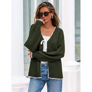 Cardigan à manches longues ouvert sur le devant pour femme, personnalisé, 2025, mignon, léger, pull d'automne/hiver avec nœud papillon en tricot - Product Image 5