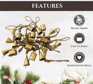 Juego de 20 Campanas Navideñas Vintage Hechas a Mano, Adornos Rústicos para Árbol, Campanas de Metal, Decoraciones Doradas Antiguas, Venta al Por Mayor - Product Image 2