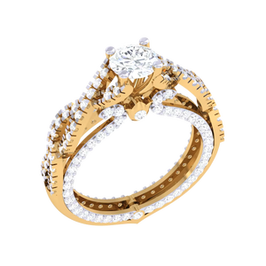 Anillo de compromiso de lujo con diseño de espiral infinita en oro, conjunto con anillo nupcial único de halo de tallo dividido y diamante - Product Image 2