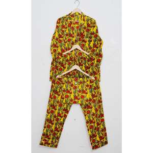 Conjunto de Pijama de Manga Larga con Estampado Floral 100% Algodón, Estilo Vacacional para Mujer, Hecho a Mano, con Cintura Elástica para el Verano - Product Image 5