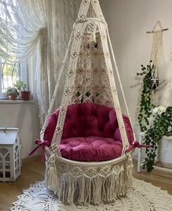 Macrame <b>swing</b>,macrame <b>swing</b> chair,custom <b>swing</b>,macrame <b>Round</b> <b>Swing</b>,Housewarming &Birthday Gift ,Rocking Chair,Pink Cushioned - Product Image 3