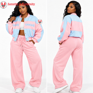Ensemble de survêtement rose et bleu pour femmes Gamma Phi Delta Sorority, manches longues, demi-zip, cordon de serrage, ensemble de jogging sportif décontracté - Product Image 6