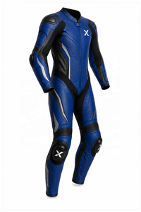 Combinaison de moto en cuir sur mesure |   Bleu Noir Forêt Verte |   Fabricant OEM ODM |   Qualité de conception haut de gamme | - Product Image 3