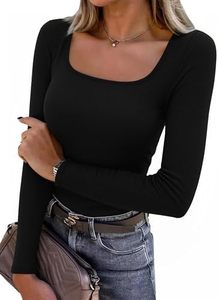 Camiseta de Manga Larga para Mujer, Cuello Cuadrado, Mangas Abullonadas, Transpirable, de Secado Rápido, Antiarrugas, Tejida, Informal, Personalizada, de Algodón y Poliéster - Product Image 3