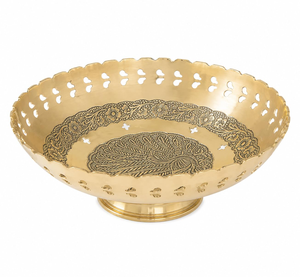 Frutero Decorativo de Metal con Acabado Dorado, Plato Redondo con Pedestal, Diseño Perforado, Centro de Mesa Floral Grabado para Mesa de Comedor - Product Image 3