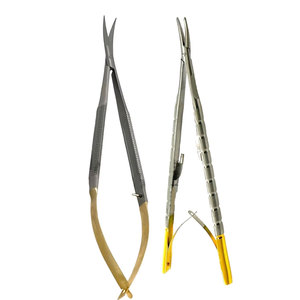 ที่จับเข็ม CASTROVIEJO ของเยอรมัน รุ่น Micro Barraquer แบบโค้ง พร้อมกรรไกรผ่าตัด เครื่องมือผ่าตัดสแตนเลสแบบแมนนวล MOL สำหรับเย็บแผลละเอียด - Product Image 1