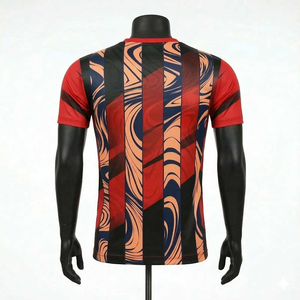 Camiseta de Manga Corta con Cuello Redondo y Estampado de Rayas Rojas, Negras y Naranjas para Hombre, de Secado Rápido, Tejida, Deportiva y Ajustada - Product Image 5