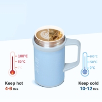 IKUK 16Oz/500ml Tasse isotherme à double paroi en acier inoxydable, isolation froid 8-10h, revêtement en porcelaine, poignée intégrée