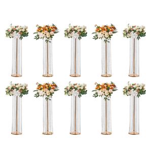 Set di 10 Supporti per Fiori in Cristallo Dorato, Alti 35,43 Pollici, Centrotavola Lussuosi, Vaso in Metallo a T per Decorazioni da Tavola - Product Image 1