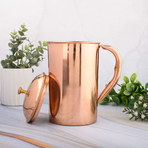 Pichet à eau en cuivre martelé 100 % pur de 500 ml, de haute qualité, écologique, compatible lave-vaisselle, avec couvercle et poignée, vente en gros - Product Image 1