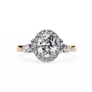 แหวนหมั้นและแหวนแต่งงานรับรองโดย IGI เพชรรูปไข่ 1.60 กะรัต และเพชรรูปหยดน้ำด้านข้าง แหวนเพชรแบบ Hidden Halo ในทองคำแท้ 14K 18K - Product Image 2