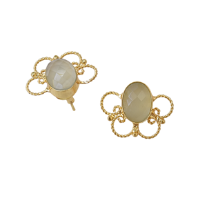 Laxmi Jewellers Women's Aqua Natural Stone Oval Gold Plated Casual Sporty <b>Stud</b> <b>Earrings</b> for Wedding - Product Image 4