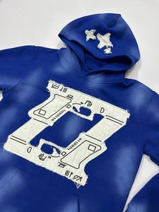 Sudadera con Capucha de Algodón de Primera Calidad, Lavado Ácido, Bordado Desgastado, Sudadera con Capucha Desgastada para Hombre, Más Vendida - Product Image 6