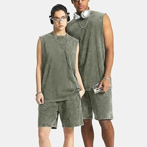 Nouveau débardeur vintage d'été 2026 pour homme, t-shirt sans manches uni délavé, débardeur homme teint à la cire et biaisé - Product Image 2