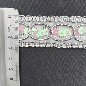 Fancy Luxury Vintage Eco-Friendly 2.6cm Polyester Metallic Solid Lace Trim with Sequin Decoration - Product Image 3