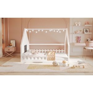 Letto a capanna in legno bianco a grandezza naturale con finestra e recinzione per bambini (Vecchio SKU WF304147AAK) - Product Image 4