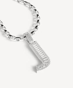 Colgante con Letra J, Chapado en Rodio, Aleación con Diamantes de Corte Esmeralda, Estilo Hiphop, Unisex, para Regalo - Product Image 3