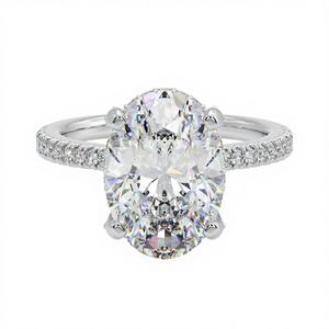 แหวนหมั้นเพชรทรงรี 3 กะรัต ผลิตในห้องปฏิบัติการ ประดับด้วยวงแหวนรอบเพชรแบบซ่อน ตัวเรือนเงินแท้ 925 ชุบทองคำขาวและโรสโกลด์ สำหรับเป็นของขวัญวันครบรอบแต่งงาน - Product Image 1