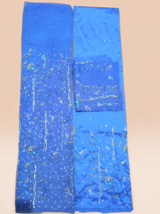 Tela George Azul Rey de Lujo con Cuentas y Bordado de Cristales Dorados para Vestidos de Novia Nigerianos - Product Image 2