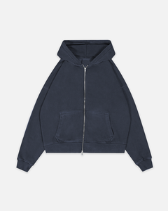 <b>Mens</b> Vintage Washed Charcoal Grey Full Zip Hoodie Plain Solid Color Heavyweight Sweatshirt Jacket Split Kangaroo Pocket Casual - Product Image 1