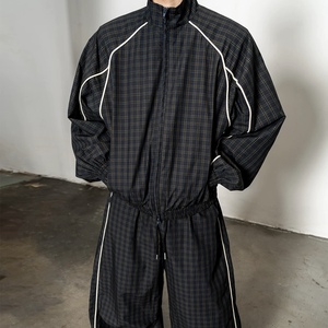 Nouvel ensemble de survêtement coupe-vent 2 pièces pour homme, veste à capuche et pantalon de jogging, avec passepoil et blocs de couleur, pour le sport en extérieur et la course à pied - Product Image 4