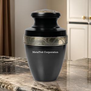 MetalTek Corporation Gracian Black Cremation <b>Urns</b> For Ashes Memorial Jars Funeral Ceremony Decorative Burial Adult Metal <b>Urns</b> - Product Image 5