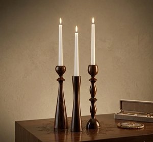 Juego de 3 Portavelas Cónicos de Madera de Mango Oscuro Hechos a Mano, Candelabros Vintage Rústicos para Decoración del Hogar, Centro de Mesa - Product Image 6