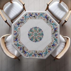 Mesa Contemporánea Personalizada con Incrustaciones de Mármol, Superficie de Resina y Piedra Natural para Uso en Hoteles - Product Image 3