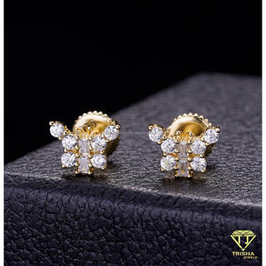 Pendientes Clásicos con Flores, Plata de Ley 925, Diamante Cultivado en Laboratorio, Chapado en Oro, Joyería de Lujo para Mujer - Product Image 4