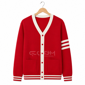 Cosh International Sigma Delta <b>Red</b> Knitted Sorority <b>Cardigan</b> Sweater V-Neck Long Sleeve Casual Solid Color With Pockets - Product Image 1