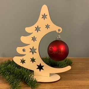 Wooden Christmas Tree Decor With <b>Star</b> Cutouts Red Ornament Personalized Name Tabletop Home <b>Decoration</b> - Product Image 5
