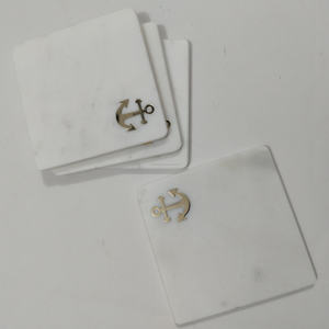 Juego de 4 posavasos de lujo con incrustaciones de latón y piedra de dragón, decorativos y únicos, de mármol bien acabado, hechos en India. - Product Image 6