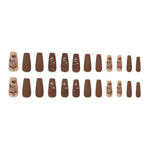 Ongles artificiels pleine couverture forme cercueil, pré-dessinés sur mesure, carrés moyens, dégradé marron, en ABS certifié MSDS avec colle - Product Image 5