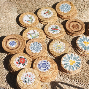 Natural Rattan and <b>Ceramic</b> Drink <b>Coaster</b> Made in Vietnam Handmade Beverage Cup Holder for Home Decor - Product Image 5