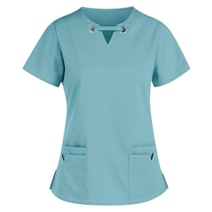 Women's Fashion <b>Scrub</b> <b>Top</b> Short Sleeve V-Neck Keyhole Nursing Uniform with Pockets Medical Workwear Wholesale OEM - Product Image 6