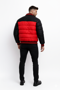 Chaqueta Bomber de Invierno para Hombre, Roja y Negra, Estilo Universitario, con Botones a Presión, Cuello y Puños Acanalados, Corte Ajustado - Product Image 5