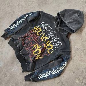 Sweat à capuche surdimensionné personnalisé pour homme, style hiver, avec motif lettres françaises, tendance, effet vieilli, imprimé numérique vintage antique - Product Image 3