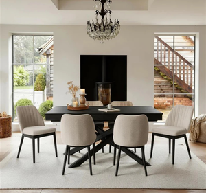 Ensemble de table à manger en teck massif Fasano, style minimaliste - Product Image 1