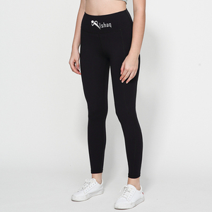 Leggings Deportivos de Cintura Alta Shaq, Color Negro Sólido, Tejido Elástico, Pantalones de Yoga para Mujer - Product Image 4