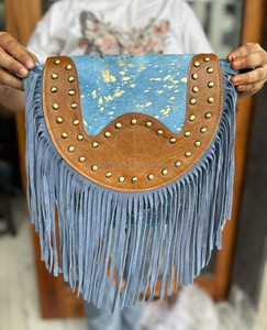 Nuevo elegante pelo en ocultar piel metálica gamuza cuero flecos Sling Bag mujer moda Venta caliente barril en forma de bandolera - Product Image 4