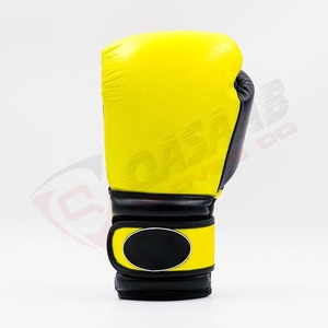 Gants de boxe en cuir de vachette véritable avec sangle magique pour gym kickboxing fitness jaune noirci patchwork design personnalisé vente en gros - Product Image 1