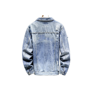 Men's Ripped <b>Denim</b> Shell <b>Jacket</b> Breathable Washed Button Front Casual Streetwear Outerwear for Spring - Product Image 2