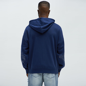 Sudadera con Capucha Oversize para Hombre, Estilo Vintage, Lavado Ácido, Diseño Desgastado, con Cremallera y Pedrería, 100% Algodón, Invierno - Product Image 3