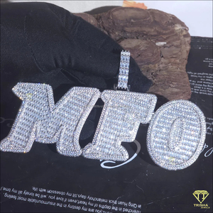 Collar con colgante de letra personalizado 'MFO' con diamantes de moissanita, estilo cubano, joyería hip hop para hombres y mujeres - Product Image 2